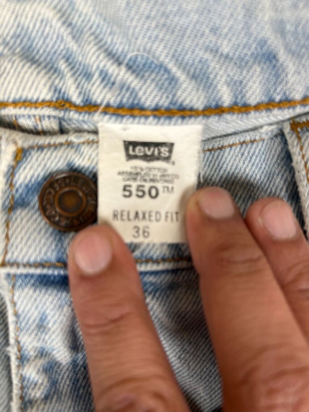 Vintage Levis 550 Mens 36 Light Wash Denim Jean Shorts Distressed Orange Tab 90s - Picture 3 of 13